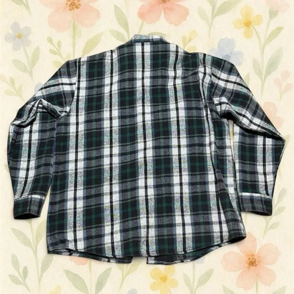 Vintage OshKosh Plaid Flannel Shirt Mens XL Green Blue Lumberjack Grunge - Picture 3 of 4
